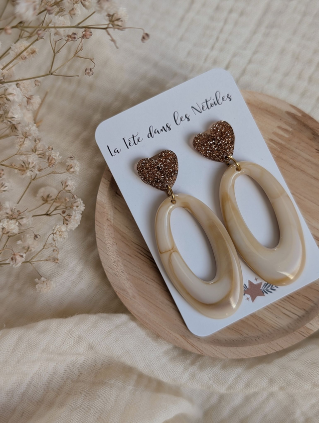 Boucles d'oreilles LOUISE écru marbré