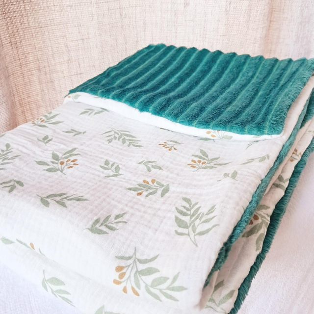 Couverture bébé/enfant mi-saison feuillage vert