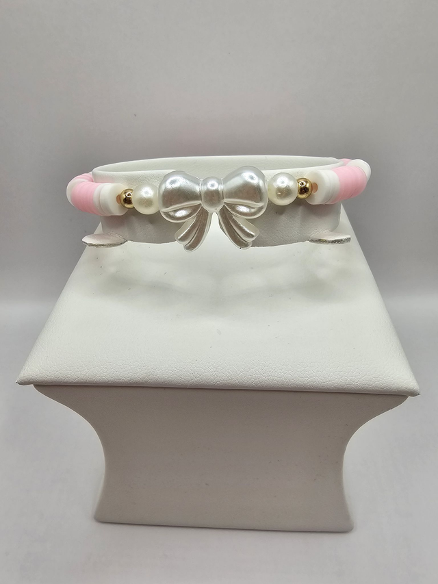 Heishi Clay Bead &amp; Faux Pearl  'Bow' Bracelet.