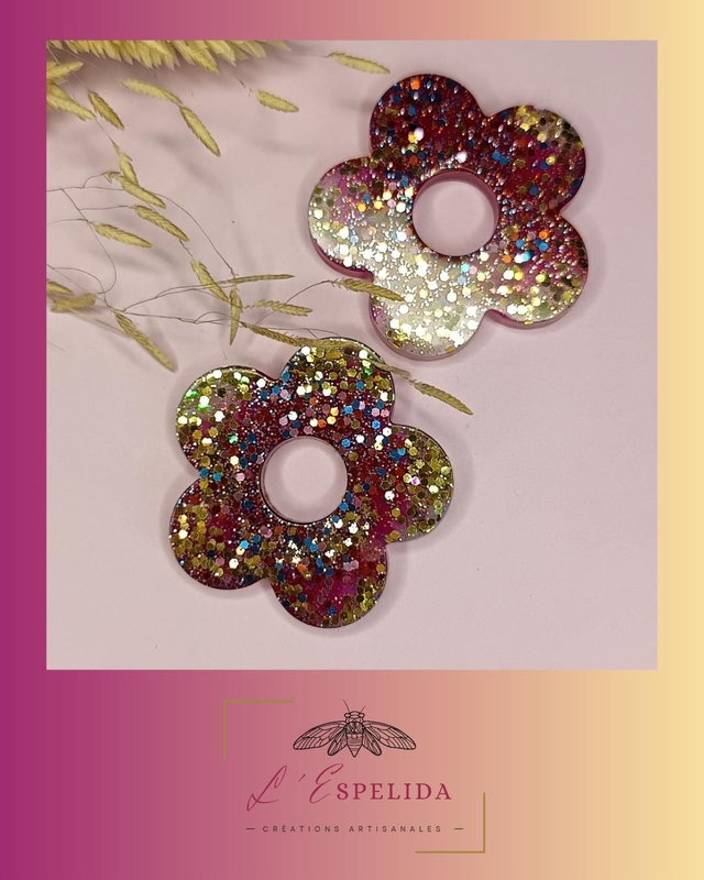 Plurielles Big flowers roses à paillettes multicolores