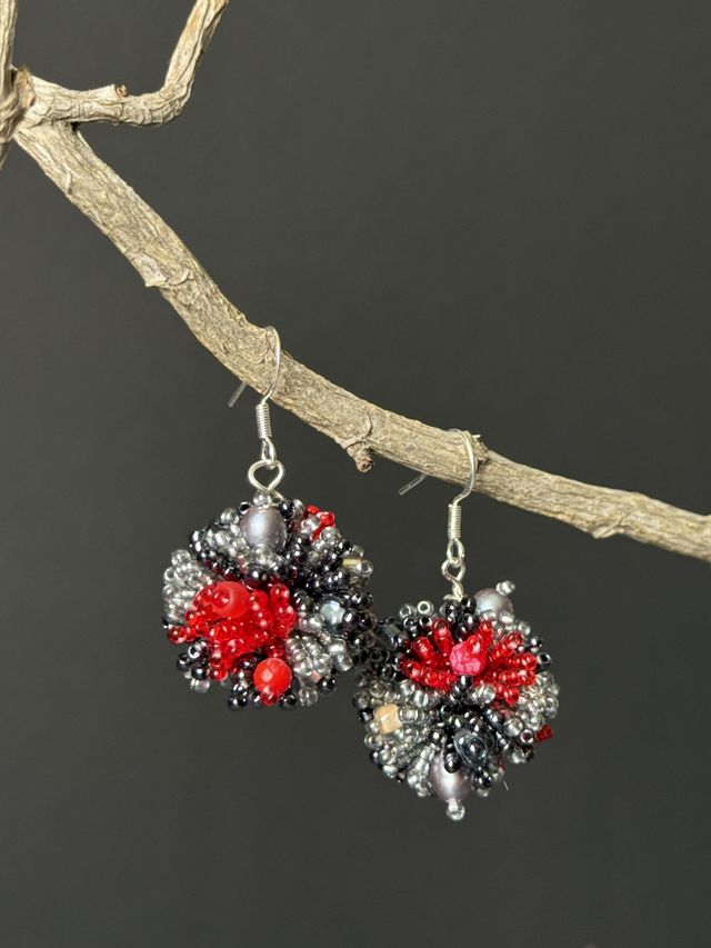 Large Ball Round Beaded Earrings, Statement Jewelry, Contemporary Art Geometric Accessory, Handmade Earrings