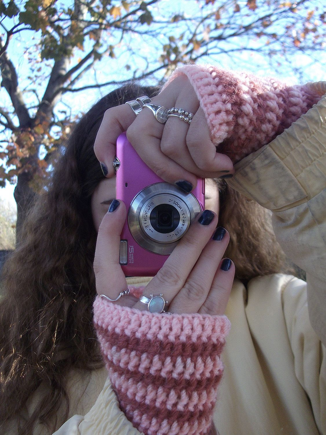 Pink Stripy Fingerless Gloves