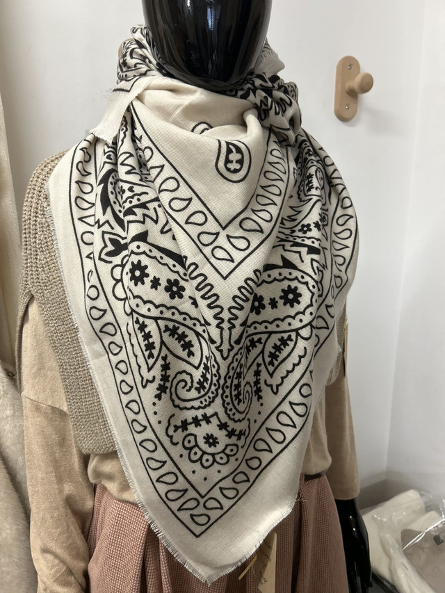 Écharpe bandana léger beige-taupe noir