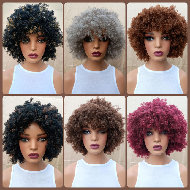 Full Body Afro Kinky Synthetic Wig in Black, Grey, Brown, Burgundy