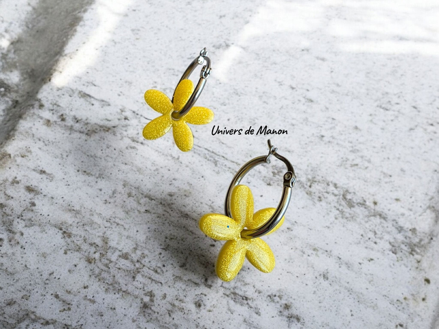 Pampilles fleur jaune 20mm