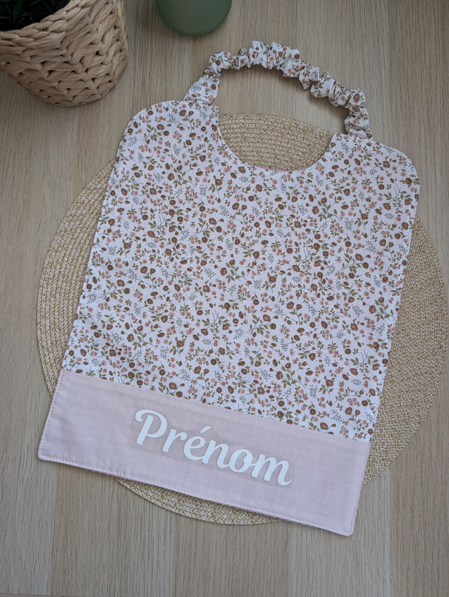 Serviette de cantine enfant fleurie roses marrons