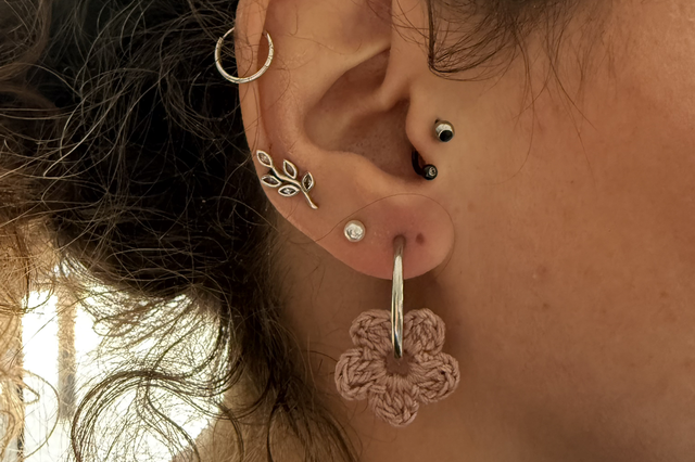 Boucles d’oreilles fleur crochet-acier inoxydable -bijoux faits main interchangeables 