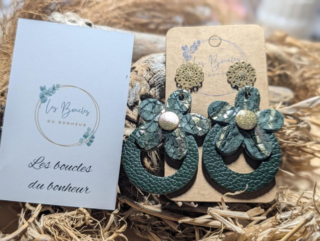 Boucles d'oreilles Baby Marguerite kaki doré bm004