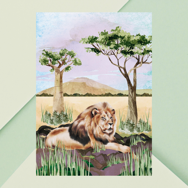 Impression de Lion Reposant dans la Savane - Décoration Murale Sauvage / Savannah Lion Print - Wild Wall Decor