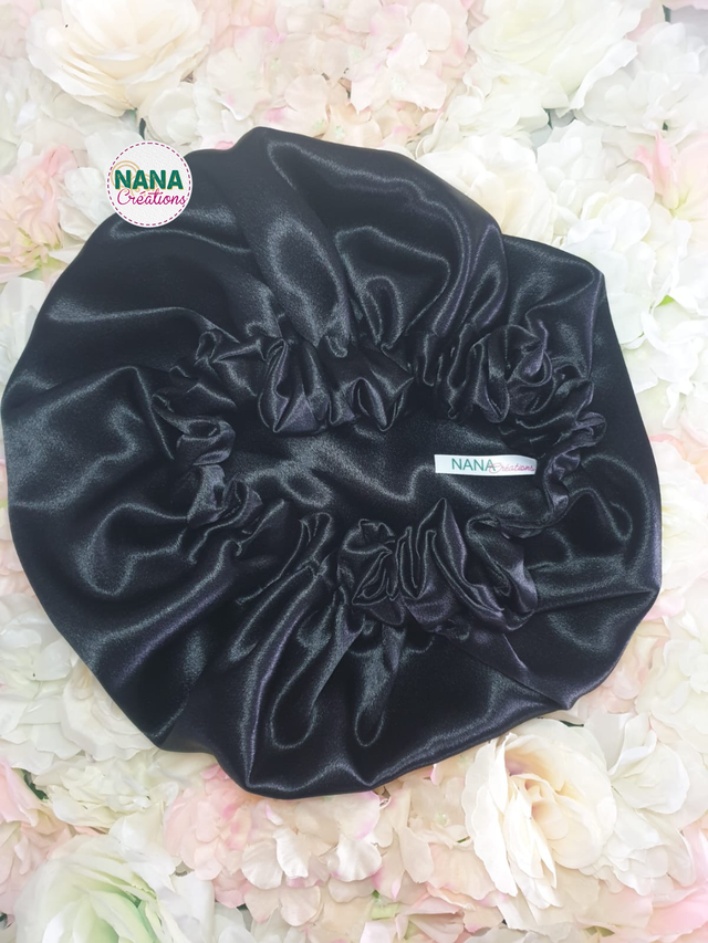 Bonnet en satin américain réversible noir | Protection cheveux nuit | Anti-frisottis | Tailles S, M, L | Double épaisseur fait main