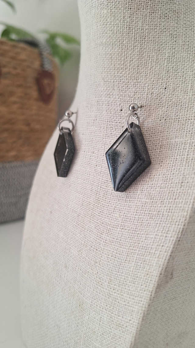 Boucles d'oreilles losanges paillette noires