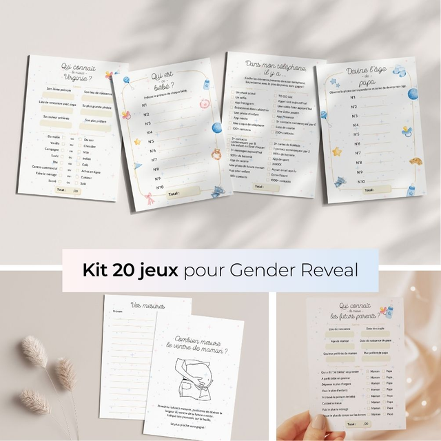 Pack 20 jeux pour Gender Reveal