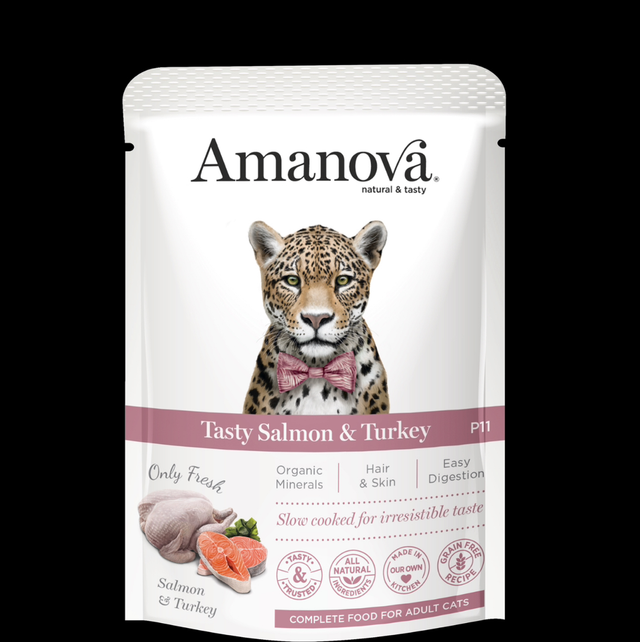 Amanova  zalm en kalkoen zakje 85 gr