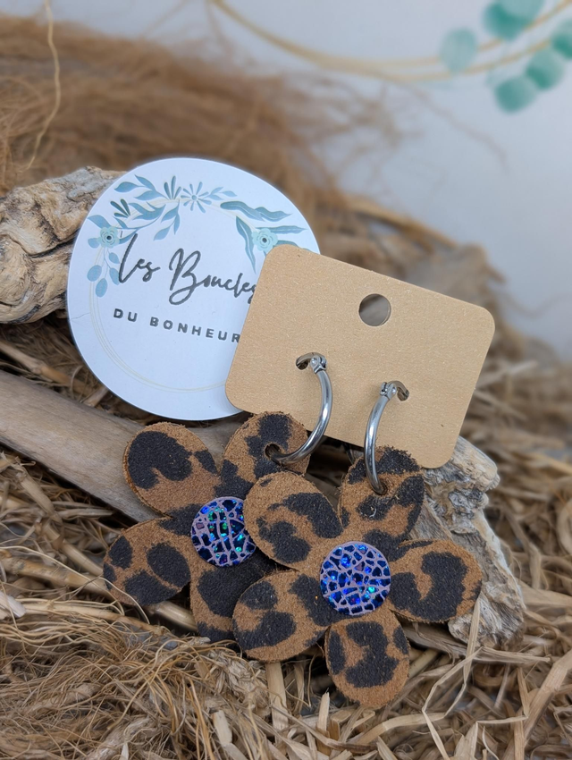 Créoles argenté marguerite léopard 