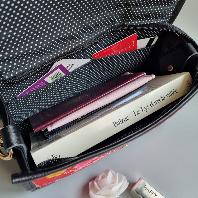 Mini-sac cartable "Miya" rouge doré & simili cuir noir