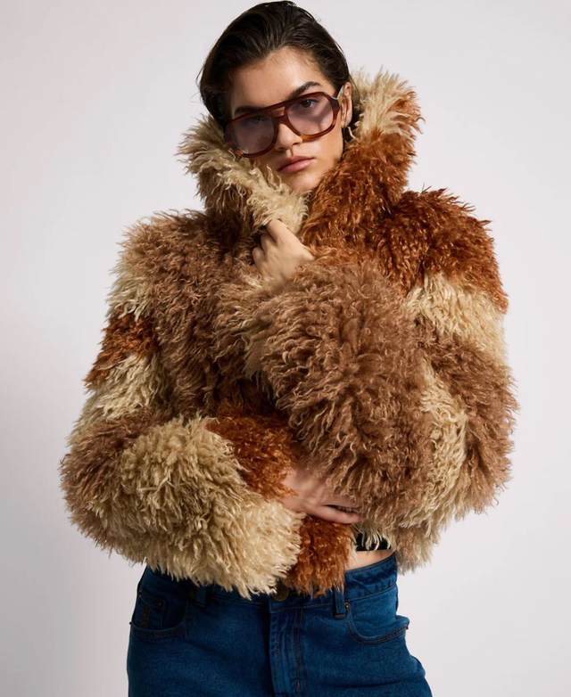Faux Mongolian Fur Cropped Jacket