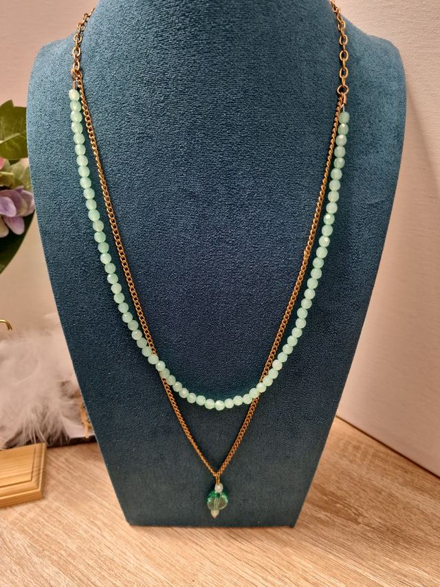 Collier Sautoir Doré Vert