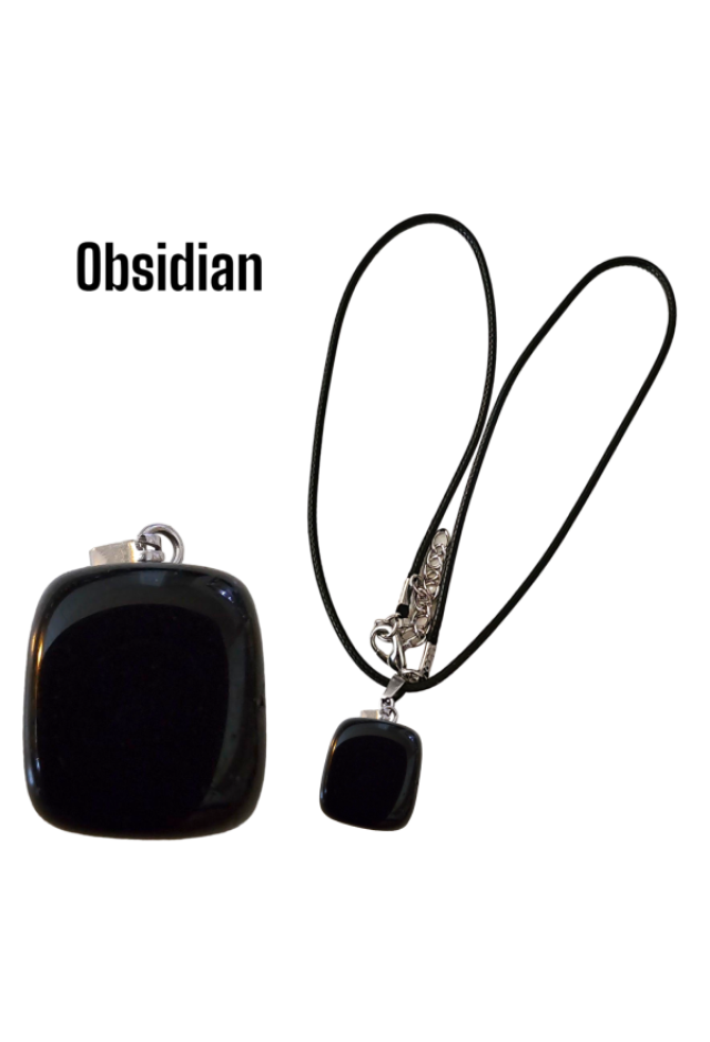 Naturstein Halskette Quader Obsidian