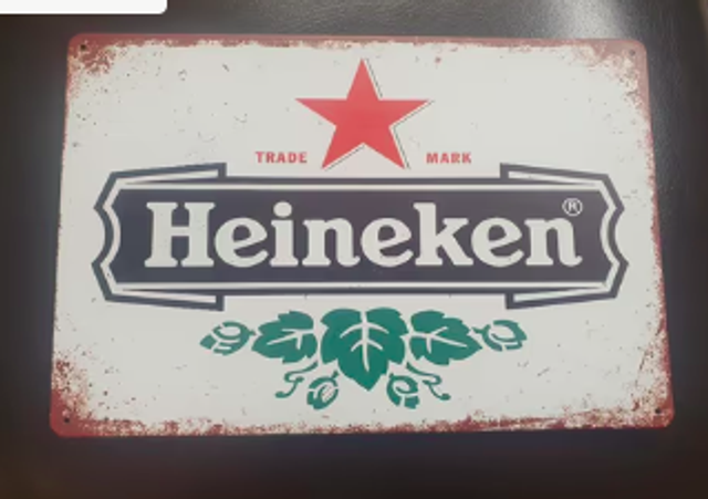 Vintage Heineken bordje van metaal (30 bij 20cm)