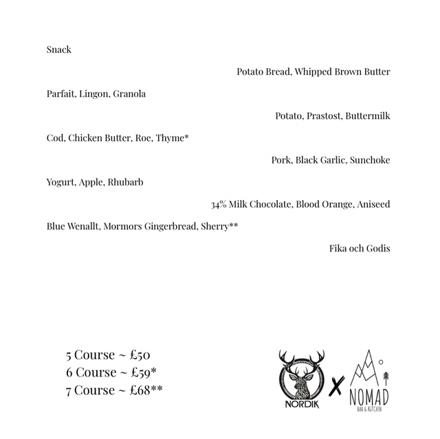 5 course tasting menu 8.00pm