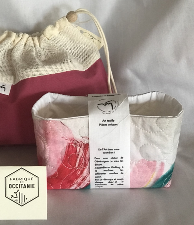 Panier avec 5 lingettes - motifs exclusifs - coton bio français - démaquillage ou soin de bébé 