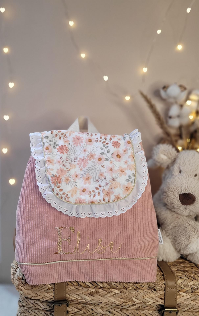 Sac à dos enfant rabat fleuri dentelle 