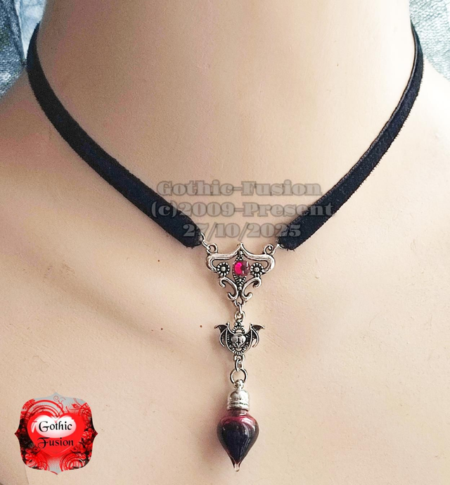 Victorian Gothic Black Velvet Vampire Vial Chokers