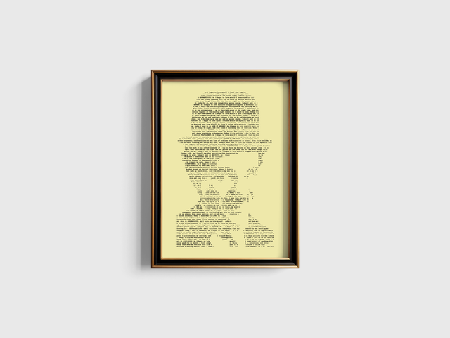 A3 Schreibmaschinen-Textbild Charlie Chaplin in Schwarz auf Elfenbein