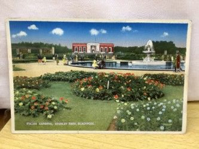Italian Gardens, Stanley Park, Blackpool, Lancashire, Posted 1953 Valentine's vintage postcard Our Ref no. R418 £2.00
