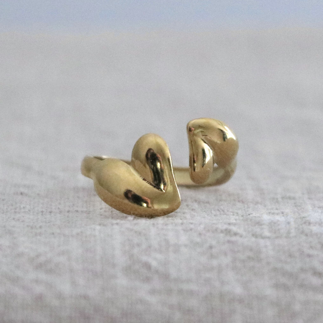 Bague double coeur doré