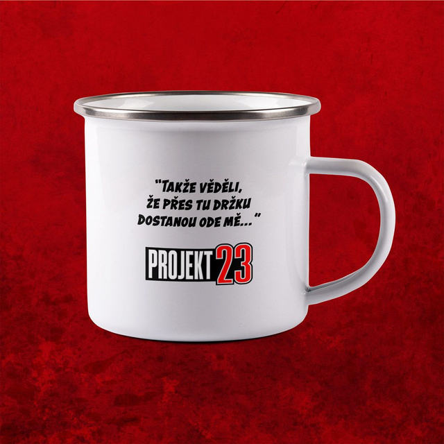 "Takže věděli..." plechový hrnek