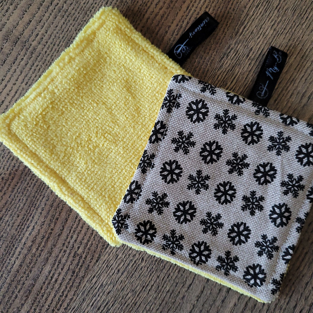 Coton lavable carré : Flocons, jaune