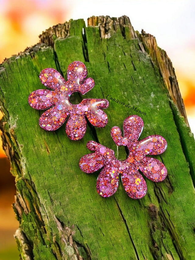 Boucles d'oreilles " Julia " en résine et paillettes pour femme, tendance