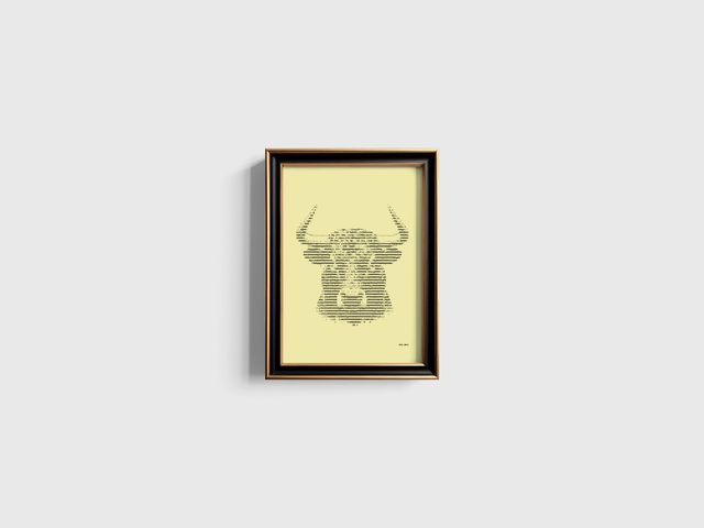 A4 Schreibmaschinenbild Stier in Schwarz auf Elfenbein