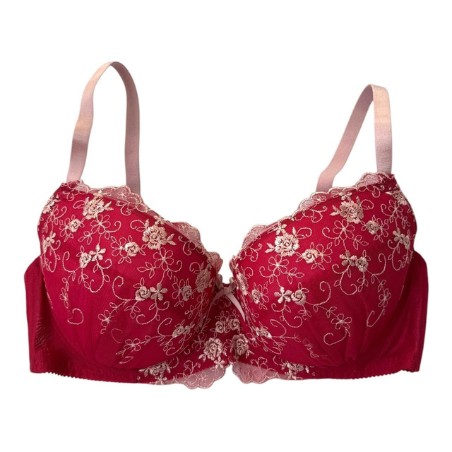 Red embroidered Japanese Bra + Underwear Set UK 36DD 