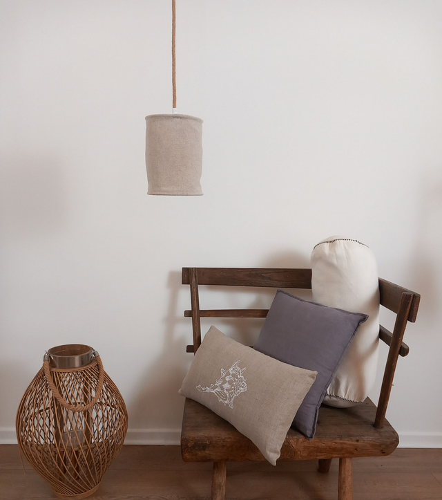 Abat-jour suspension en chanvre naturel uni (Ø15 cm) . 