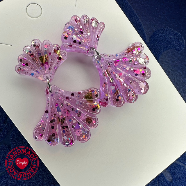 Earring Drops - Purple Sparkle Fan Shell
