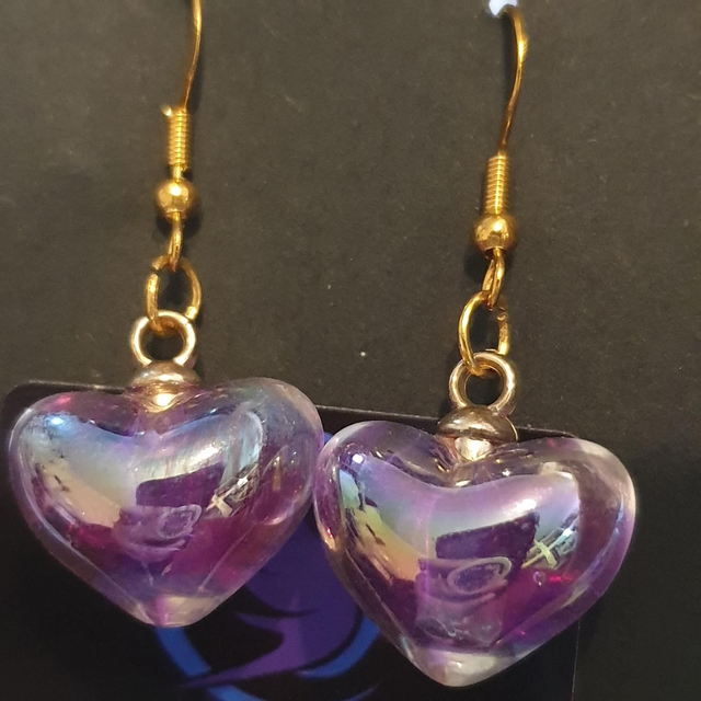 Dichroic Glass Heart Earrings 