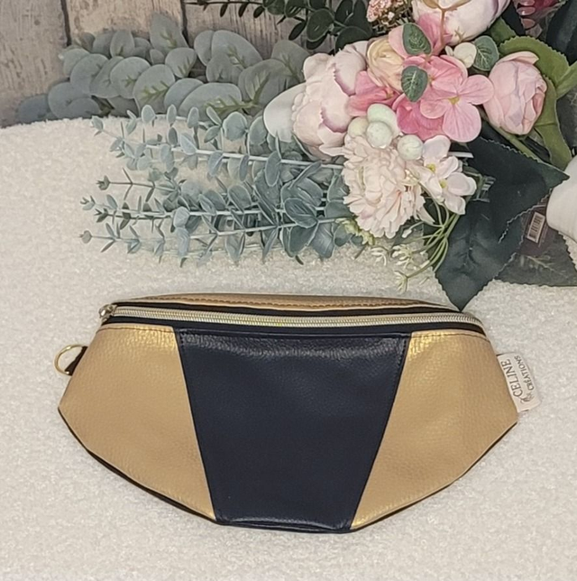 Sac banane simili cuir doré et noir