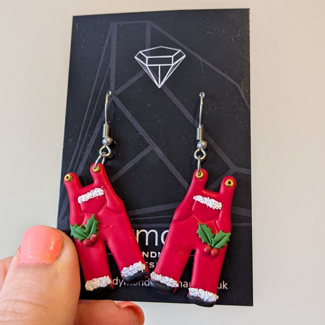 Christmas - santa dungarees dangle earrings