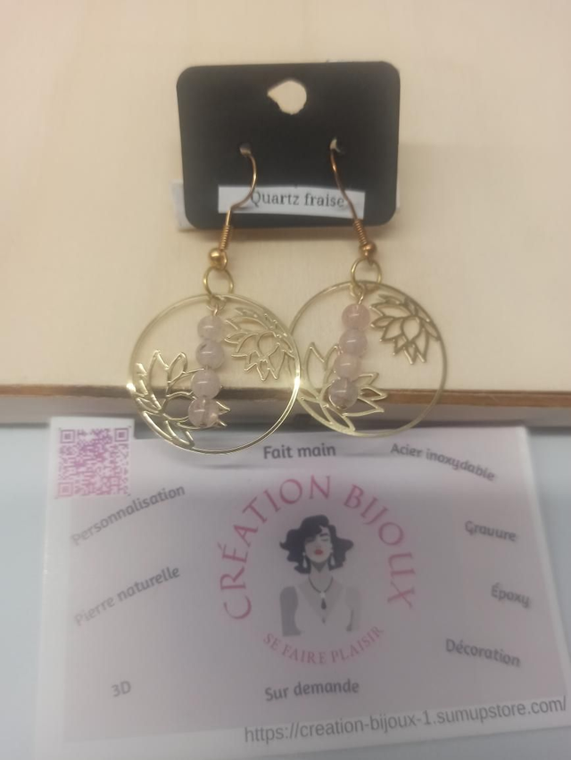 Boucle d'oreille quartz fraise 