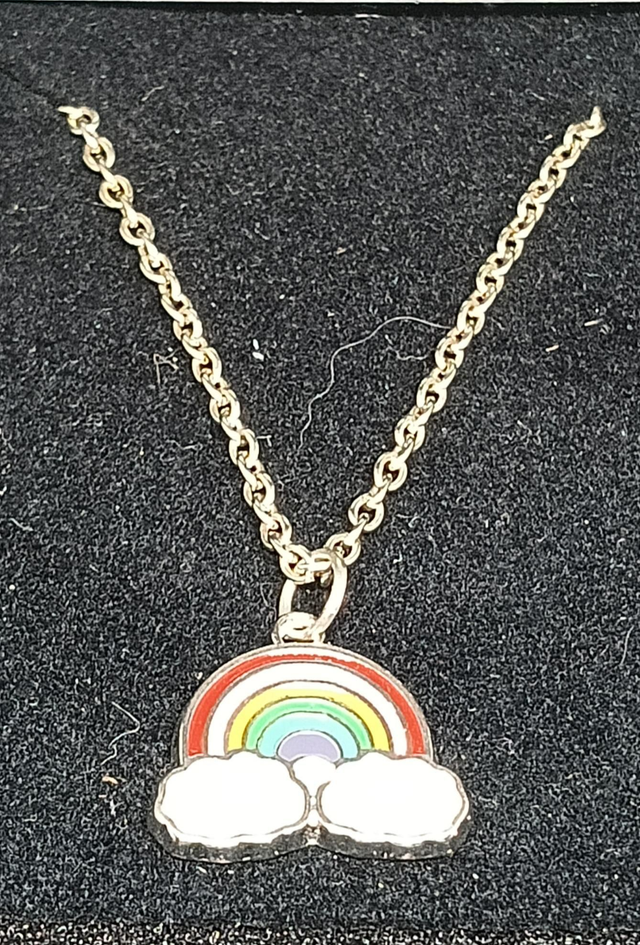 Enamel Rainbow &amp; Clouds Pendant Necklace.