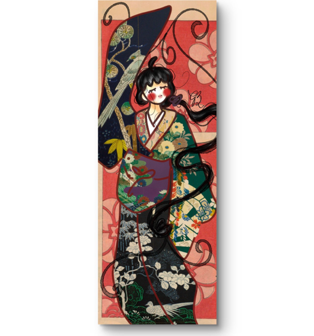 Marque-page Danseuse aux fleurs rouges