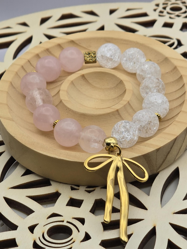 Bracelet Quartz rose et Cristal de roche XL 1,2 cm 