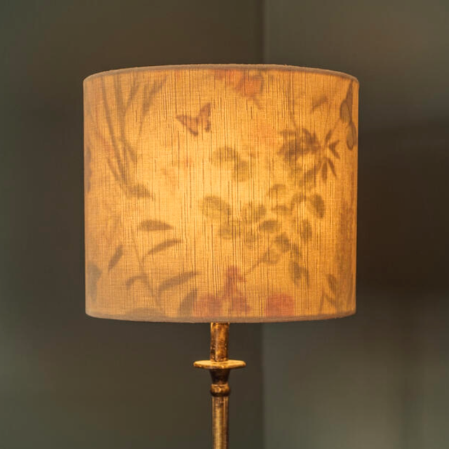 Double-Sided Velvet Lampshade – Cream with Floral & Butterfly Lining