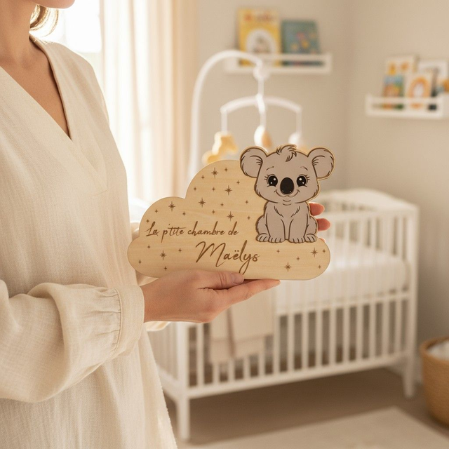 Plaque personnalisée pour chambre d'enfant, décoration de porte en bois gravé et peint