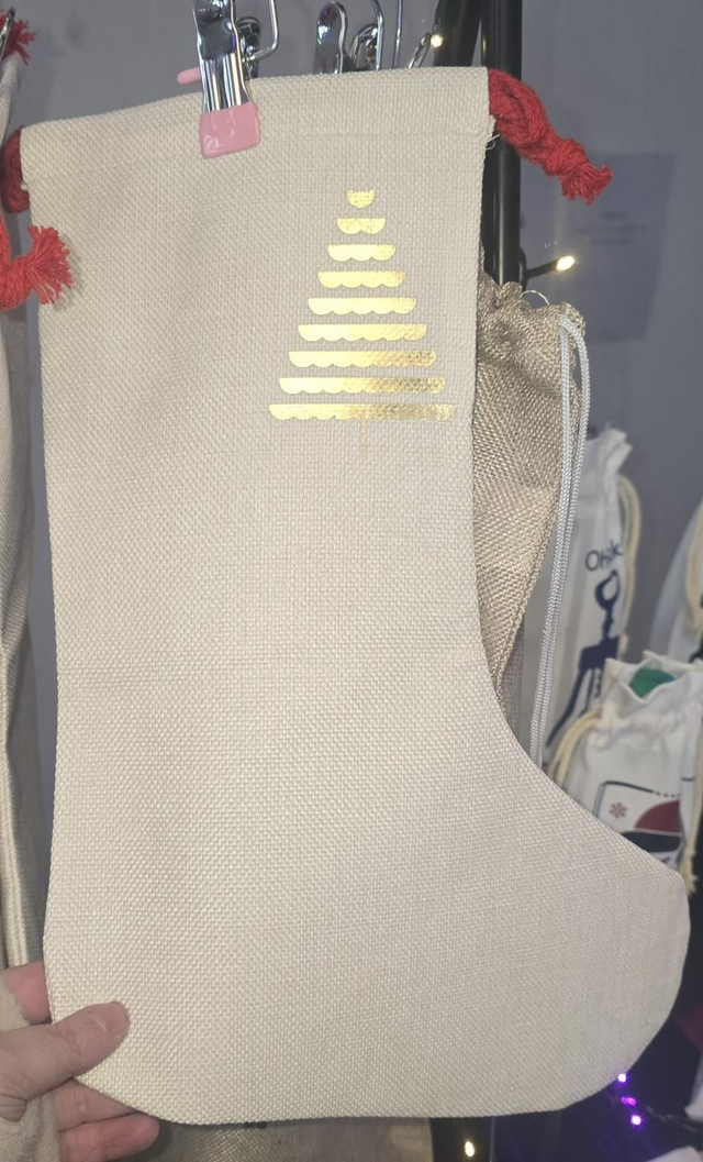 ✨ Minimalist Gold Stocking – Tree or Snowflake
