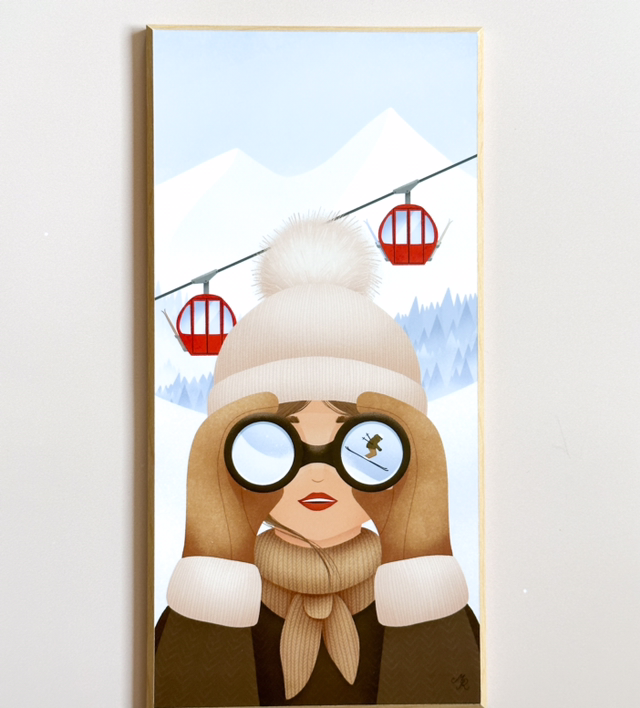 Tableau Exploratrice et télécabines rouges 🆕