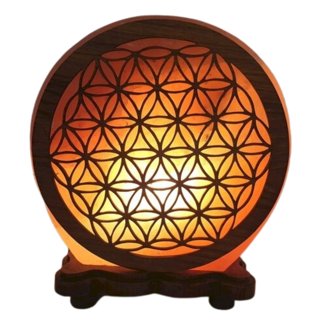 Lampe de Sel d'Himalaya rose à frame - Lampe de Sel Fleur de Vie