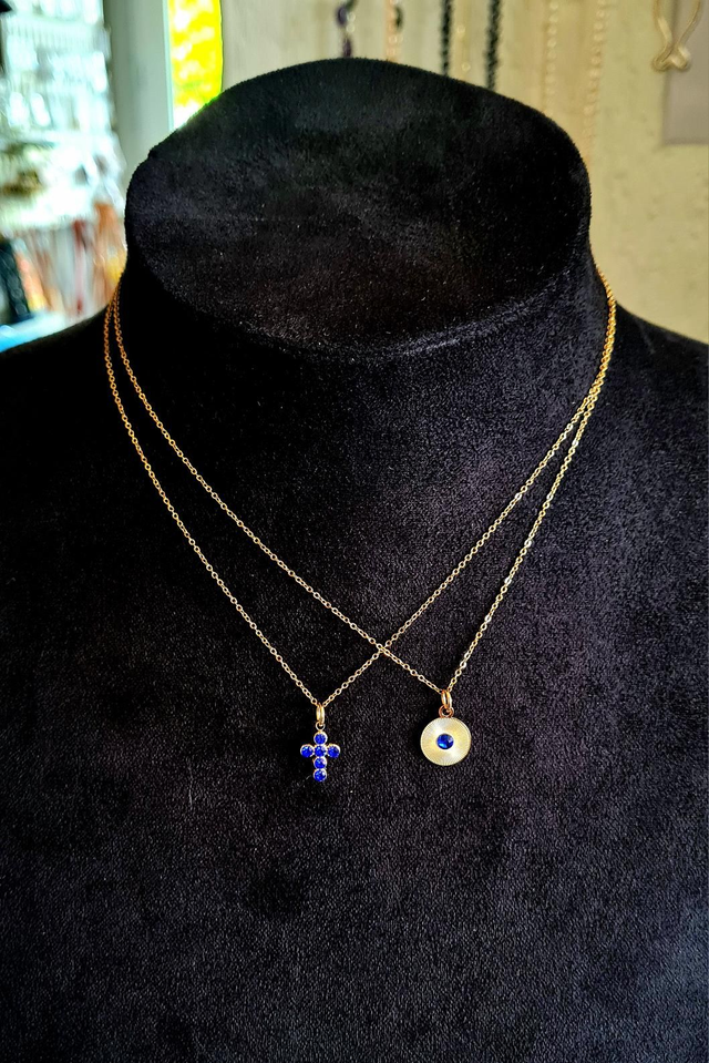 Colliers en acier doré avec pendentif zircon bleu toi